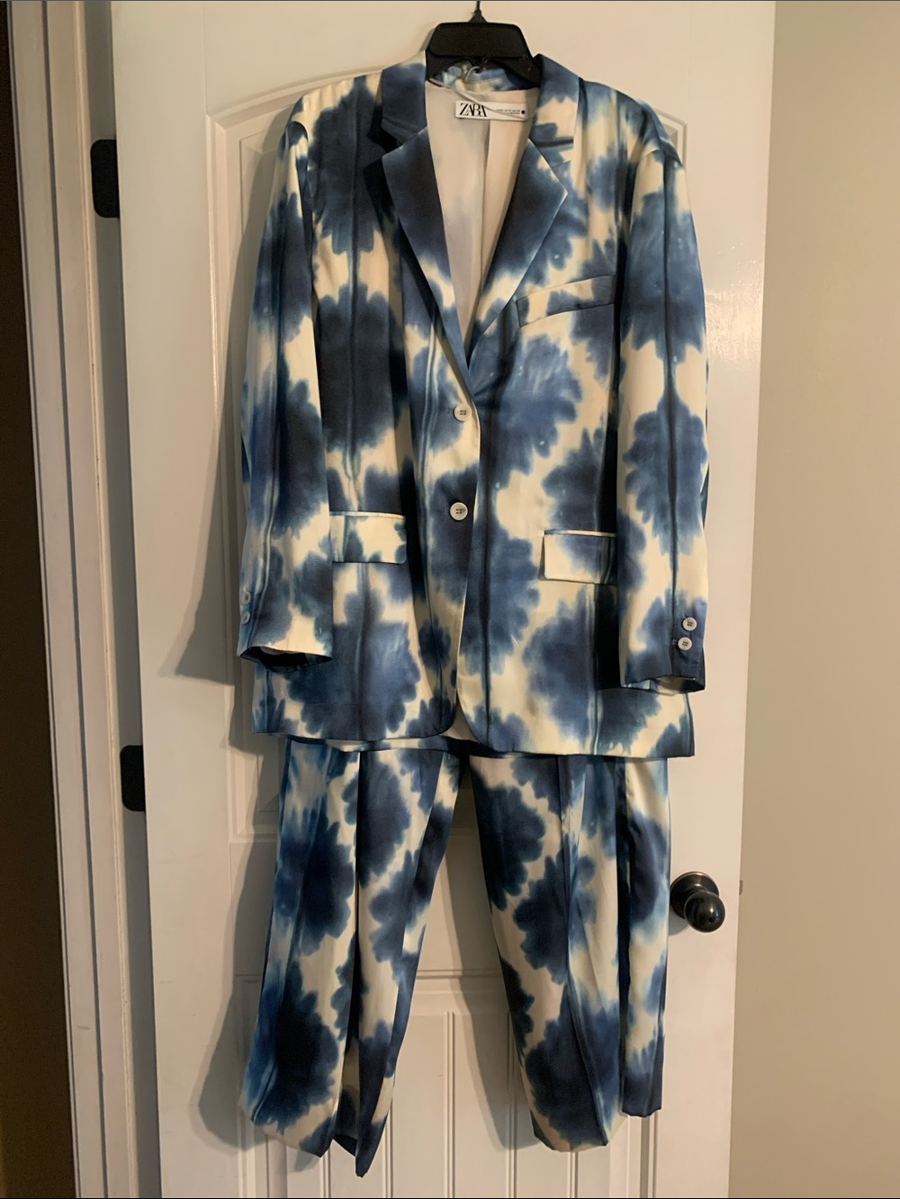 ZARA Blue and White Tie-Dye Blazer & Trouser Suit